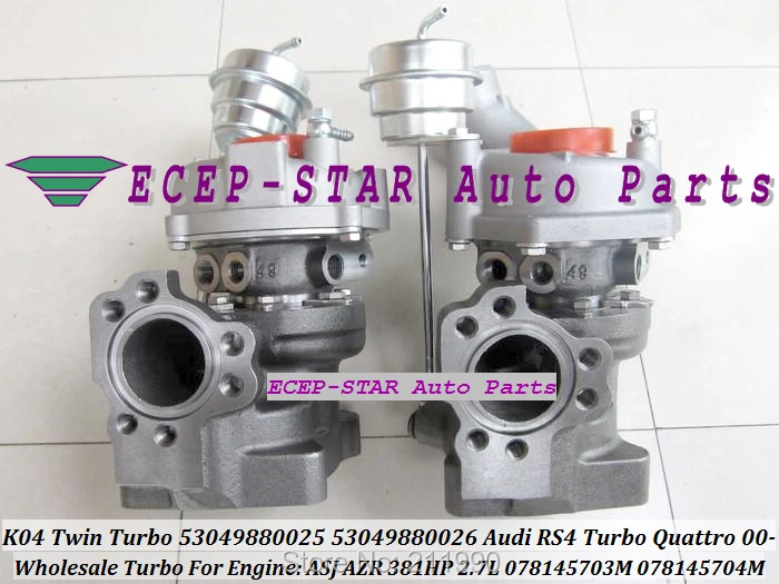 NEW K04 Twin Turbo 53049880025 53049880026 53049700025 53049700026 Turbine K04-025 K04-026 For Audi RS4 2000- ASJ AZR 381HP 2.7L