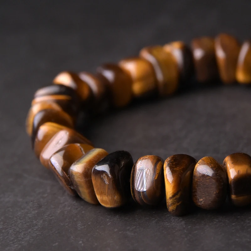 Golden Tiger Eye Tumbled Stone Bracelet Mixed Hand Beaten Copper Protection Meditation Jewelry For Men Women Inspire Courage