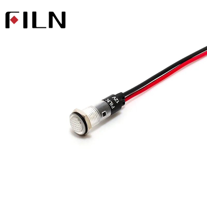 FILN 8 mm 12V 24V  Indicator Light Power LED Indicator Panel Light Pilot 110V 220V Red Pilot Light with Signal Light