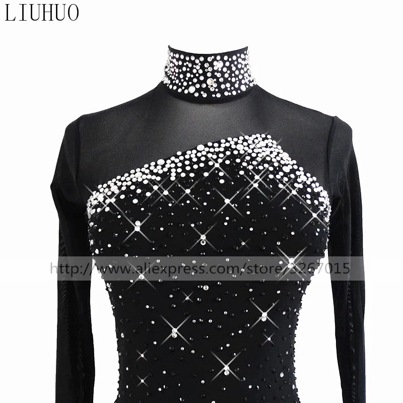 LIUHUO Women Girl Ice Figure Skating Dress Competition Performance Costume Dance Leotard Skirt Roller Adult Teens Black Ballet