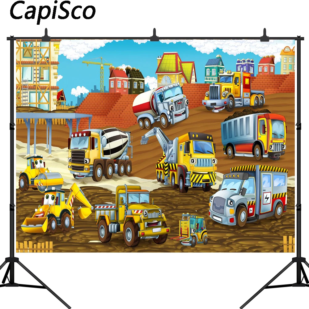 

Capisco Birthday photography backdrop Construction Party Banner Decor Backdrop Dump Truck Boy customized photo studio props