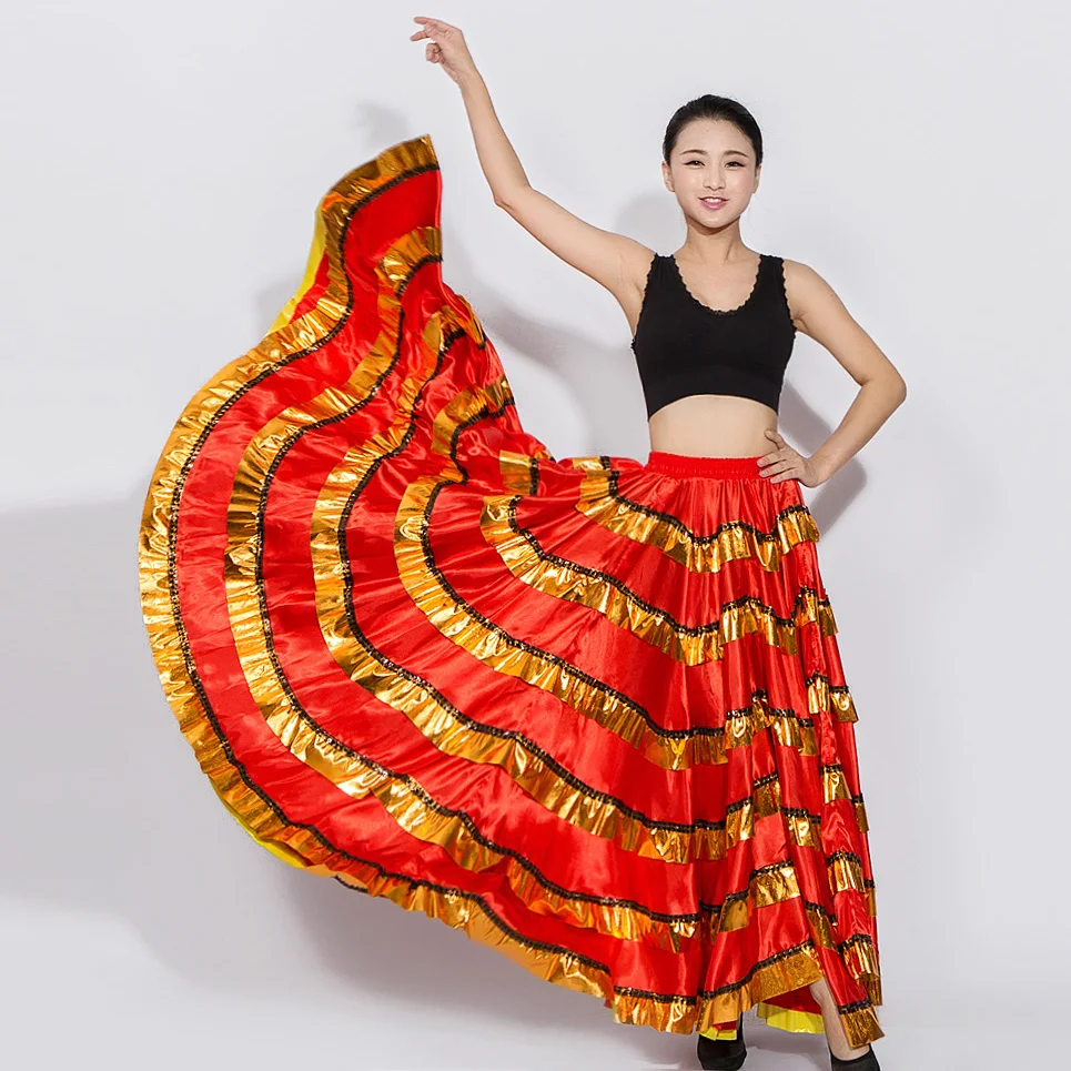 Women Ballroom Flamenco Dance Skirt Red Spanish Costume Bullfight Festival Dancer Gypsy Skirts Ladies Stage Show Wear DN3051