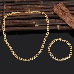 Bangrui Width 7mm 50cm & 21cm Jewelry New Golden Color Chain Necklace Bracelet Classical Set