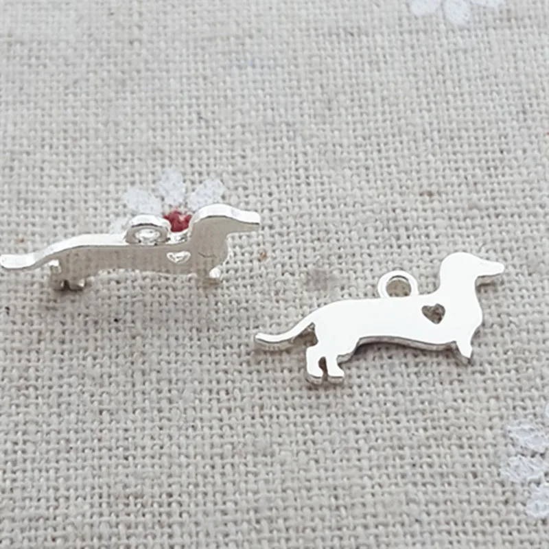 High Polished 20 Pieces/Lot 10mm*20mm Gold Color Charm Delicate Dachshund Pet Dog Charms For Jewelry Making