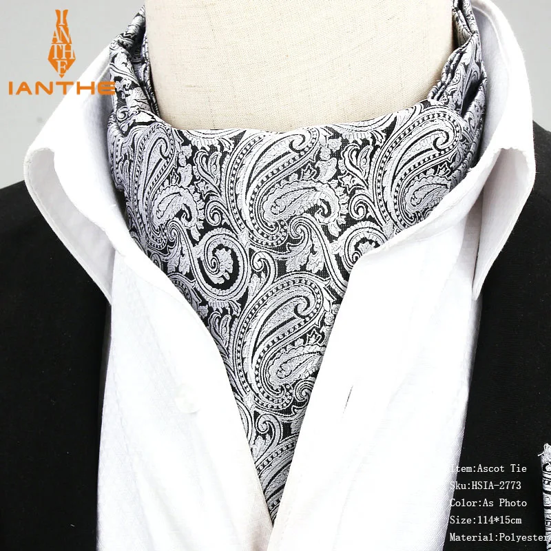 High Quality Men Ascot Neck tie Vintage Paisley Jacquard Woven Necktie Cravat Tie Scrunch Self British style Gentleman Neckwear