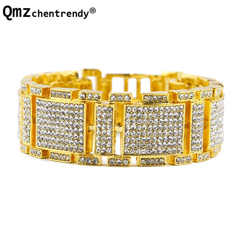 Exaggerated Punk Shiny Full Rhinestone I Bangle Hip Hop Bling CZ Wristbands Chains Link Men Women Gift jewelry