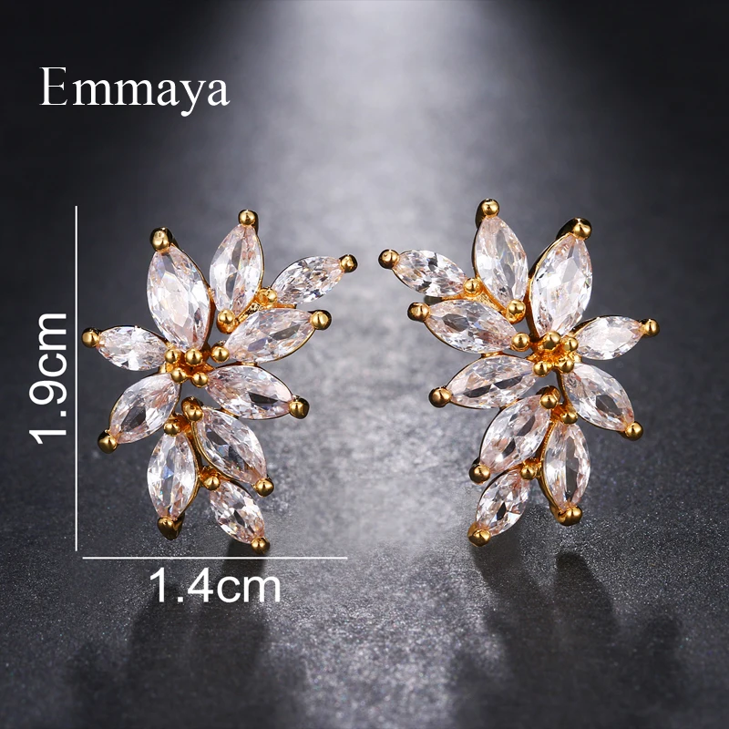 Emmaya Brand Fashion Simple AAA Cubic Zircon Three Colors Flower Shape Earrings for Women Popular Wedding Birthday Jewelry Gift