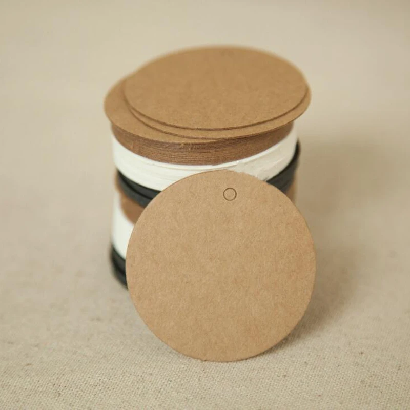 100Pcs DIY Round Head Label Luggage Kraft Paper Tags Brown Wedding Note Blank Price Tag Hang Tag Kraft Gift 5x5cm