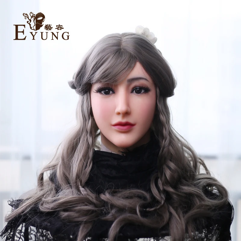 EYUNG silicone mask female Ful Head Alice female face mask with light makeup for crossdresser Masquerade Hide facial scars