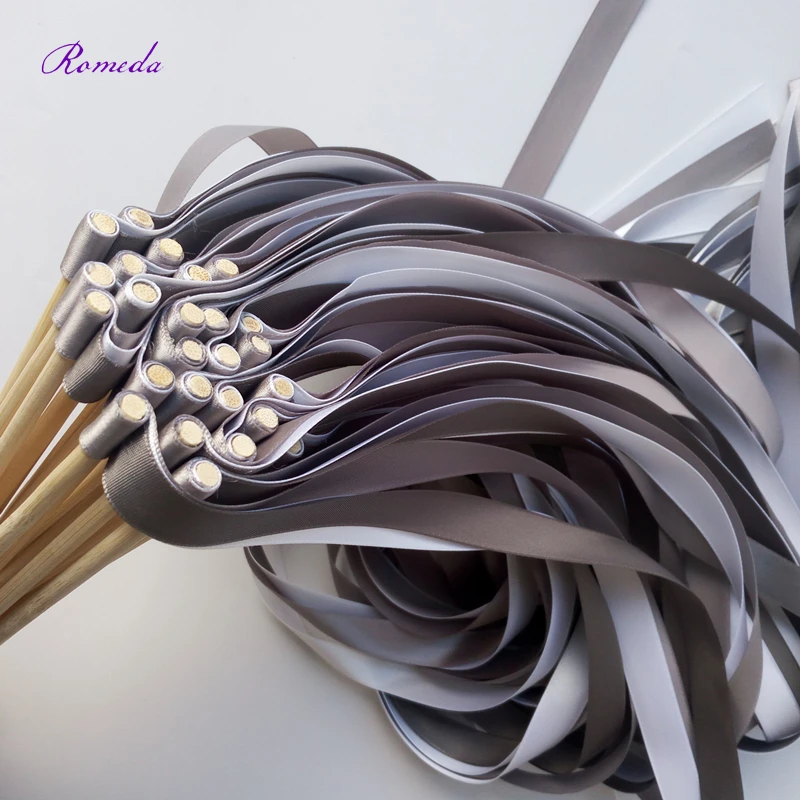 50pcs/lot dark grey light grey white wedding ribbon stick without bell ribbon Twirling Streamers,ribbon wands