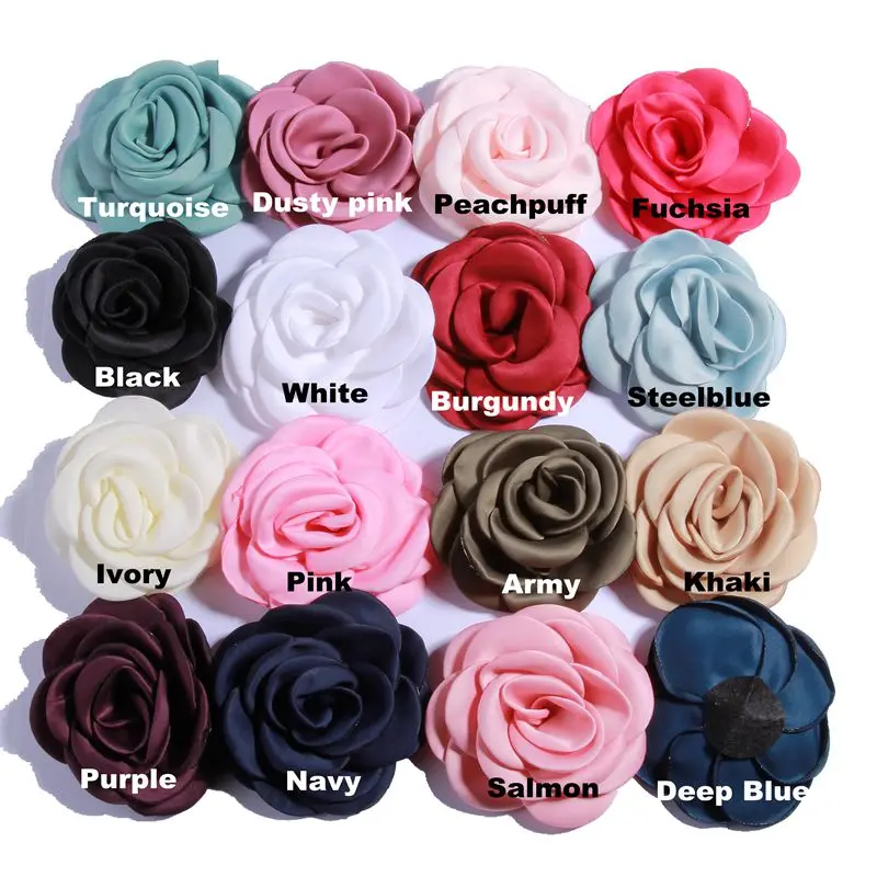 10PCS 9.5CM Newborn Big Burned Eage Flower For Hair Clips Rolled Rose Satin Fabric Flowers For Apparel Hair Accessories