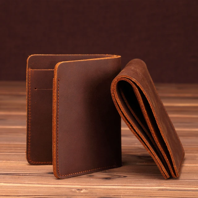 Crazy Horse Leather Men Wallets Retro Handmade Small Purse Top Cow Leather Brand Designer Minimalist Wallet Portomonee AliExpress 1524