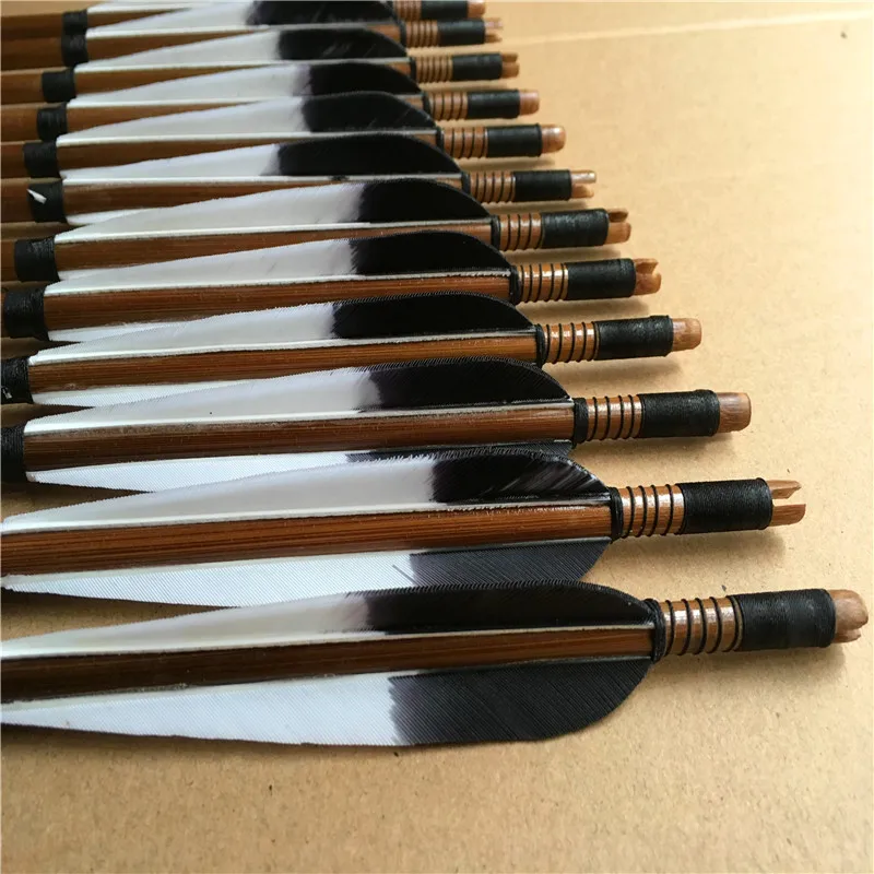 6/12/24pcs  Handmade bamboo Arrows Turkey feather For Longbow  Recurve Bow Archery Hunting