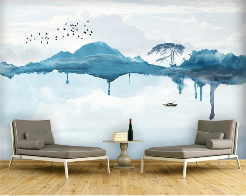 

beibehang wallpaper Chinese modern simple abstract water ink landscape background wall paintings papel de parede papier peint