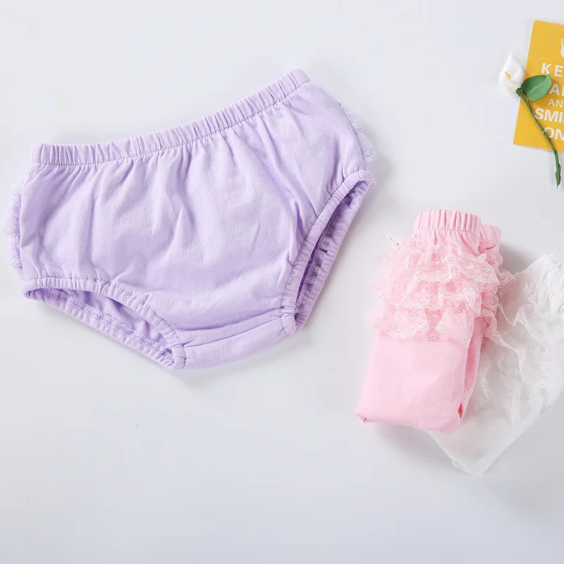 Short en dentelle à volants pour bébé fille, couvre-couche, bouffant, blanc uni, sous-vêtements, culotte rose