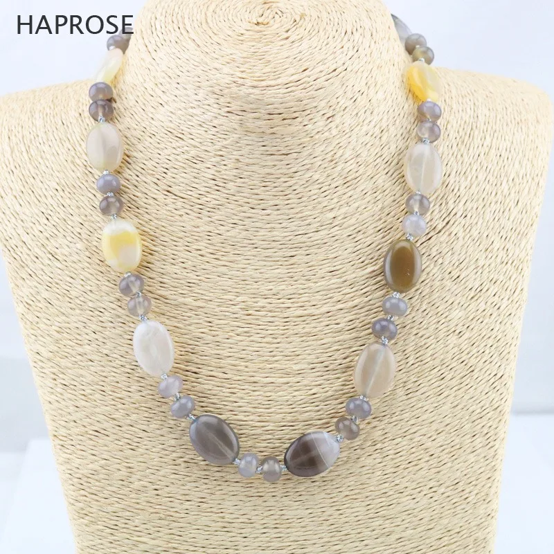 Ethnic Agate Necklace Fashion Boutique Jewelry Agate Necklace Multicolor Round Gray Agate Beads Sequins Necklace Friends Gifts