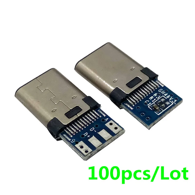 100pcs diy USB-3.1 Welding Male jack Plug USB 3.1 Type C Connector with PCB Board Plugs for Android