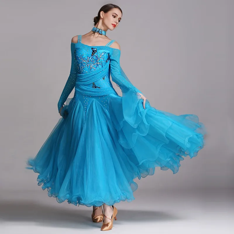 Butterfly Decoration Big Seing Standard Social Dress Ballroom Dance Competition Dress Viennese Waltz Dress Women Dance Costumes