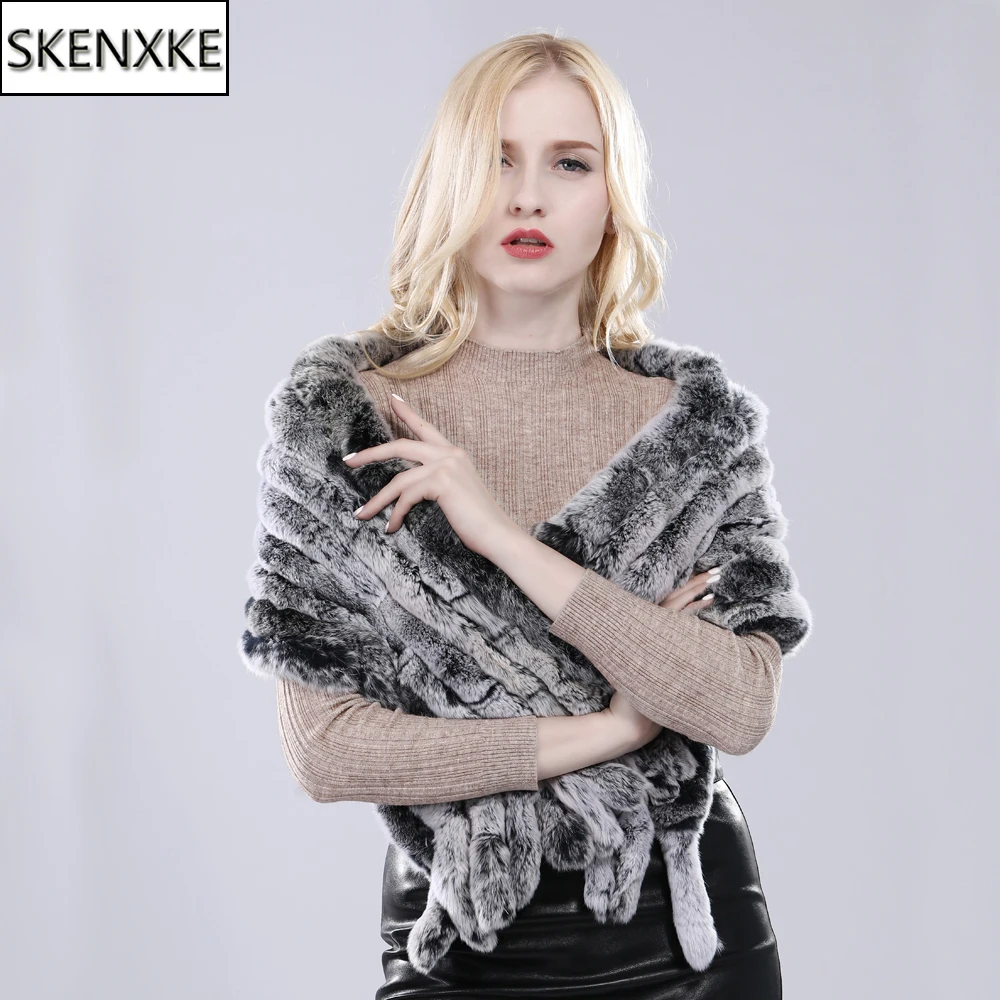 

Winter Women Hand Knitted Real Rex Rabbit Fur Scarf Shawl Natural Soft Rex Rabbit Fur Muffler Lady Long Real Fur Scarves Poncho