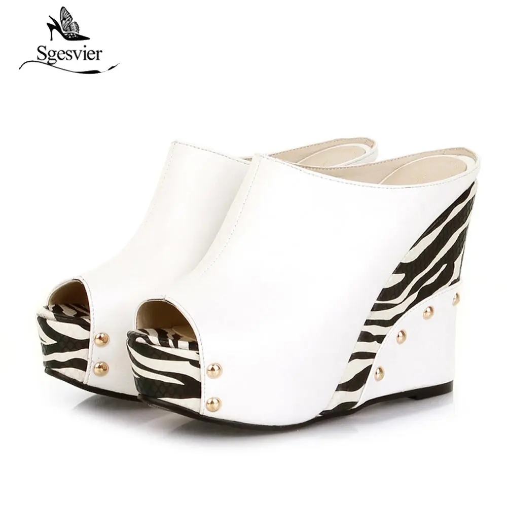 Sgesvier 2022 Black White Stripe Summer Style Sexy Sandals Women\'s Wedges Slippers High Platform Heels for Shoes Woman B358