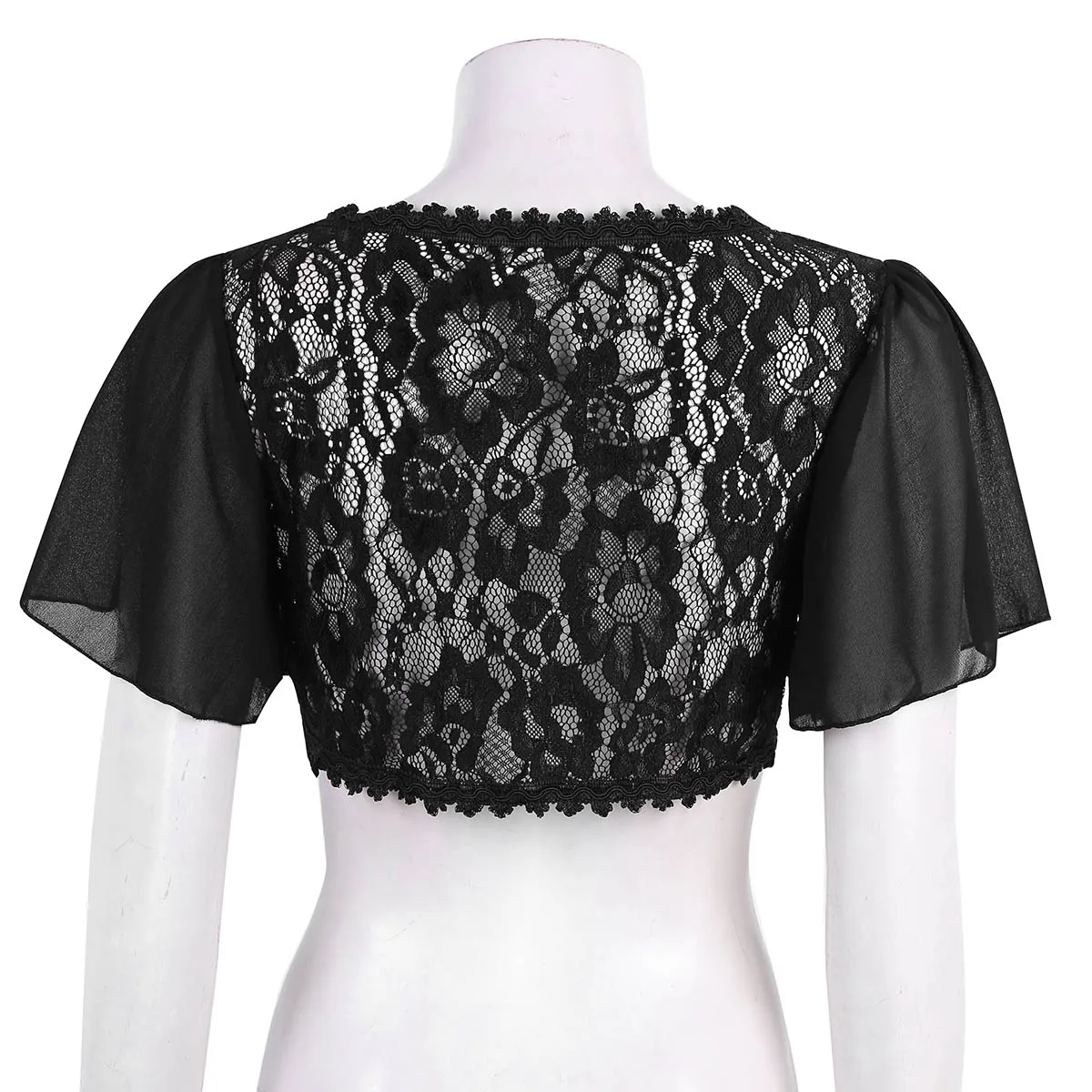 TiaoBug-cárdigan de gasa con frente abierto para mujer, chaqueta de manga corta con encaje Floral transparente, abrigo de fiesta de boda, Bolero