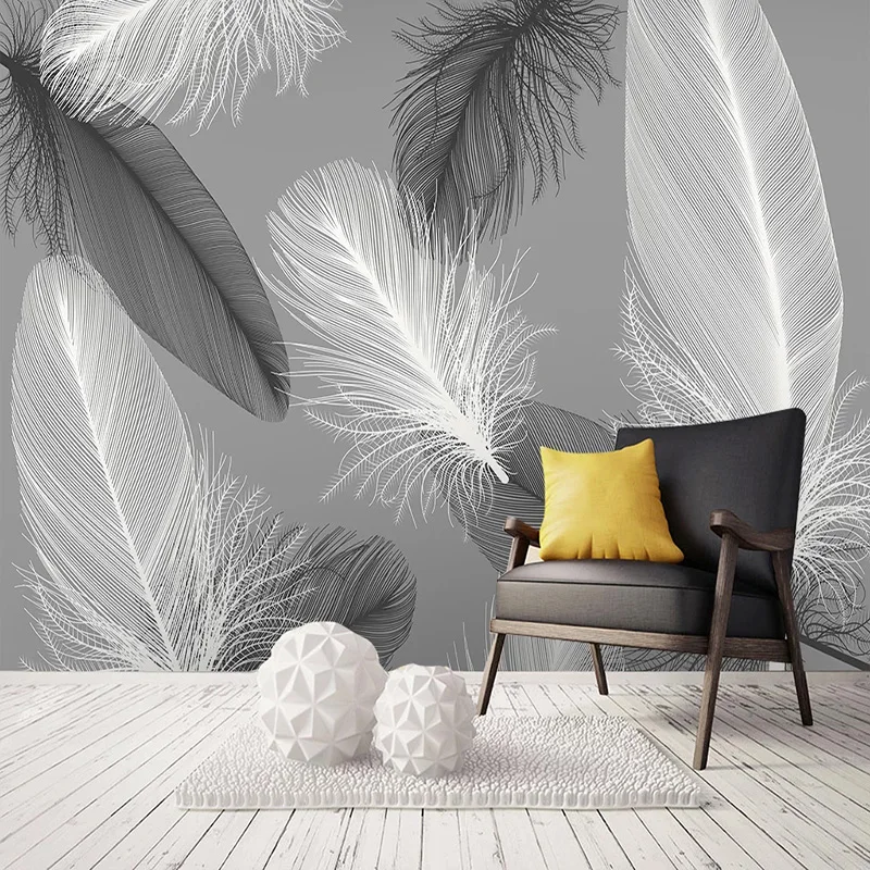 Nordic Style Black And White Feather Mural Wallpaper 3D Abstract Art Living Room Bedroom Home Decor Wall Papers Papel De Parede