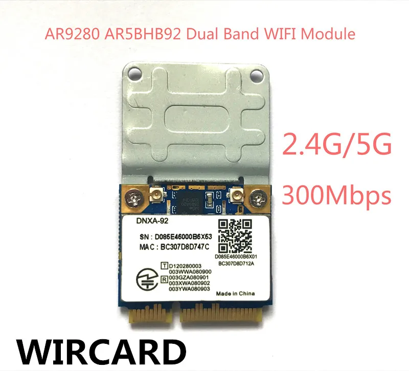 

AR9280 AR5BHB92 Двухдиапазонная 2,4 ГГц и 5 ГГц 802.11a/b/g/n 300Mbp беспроводная Wi-Fi мини pci-e карта