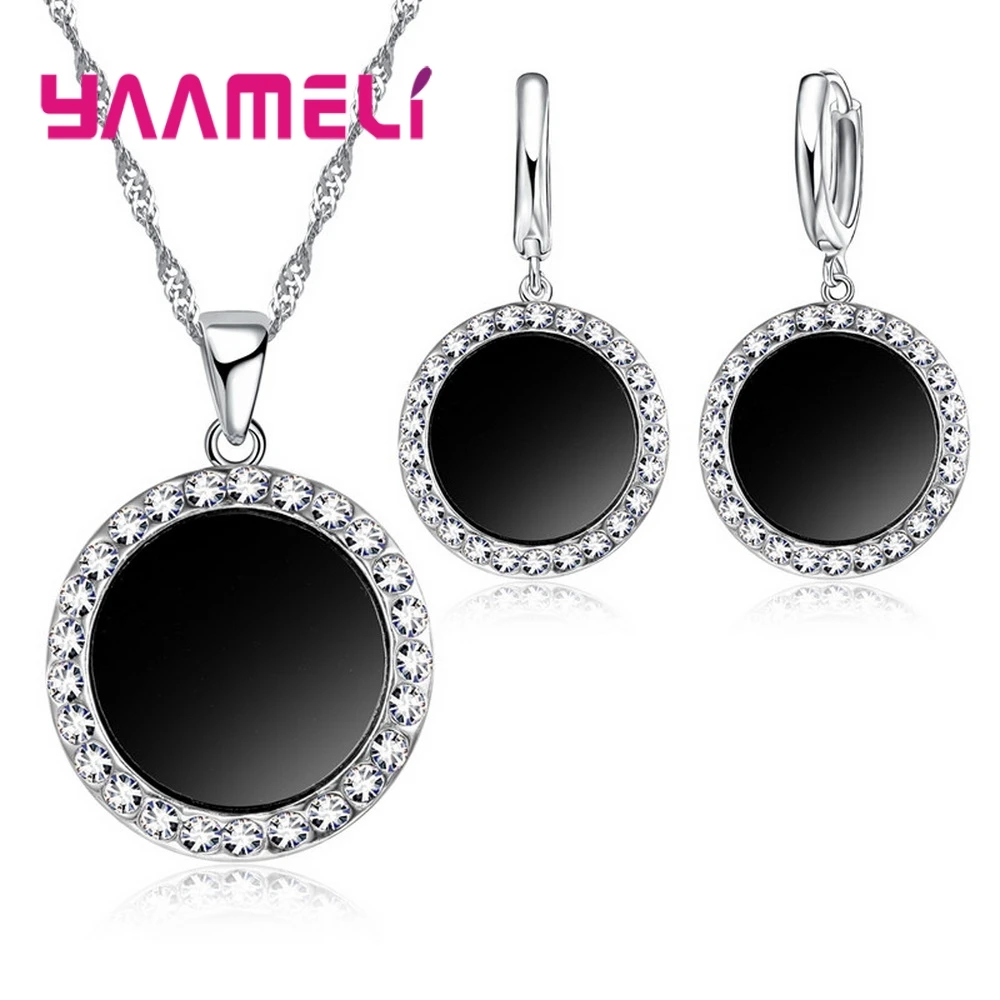 925 Sterling Silver Jewelry Sets Mysterious Style For Women Birthday Party Earrings Necklace Dark Black Wedding