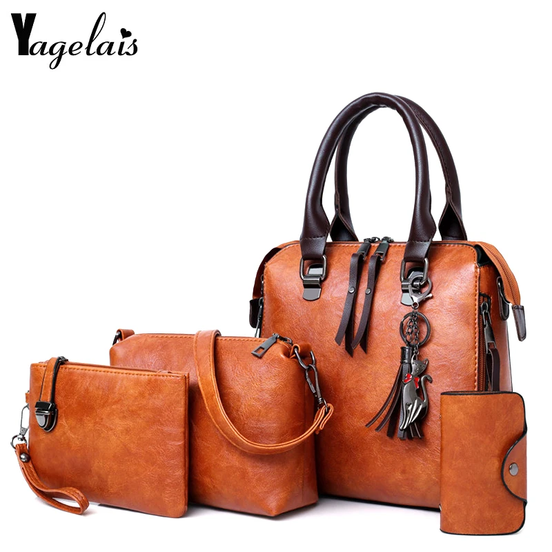 

Women Composite Bag Luxury Leather Purse And Handbags Famous Brands Designer Sac Top-handle Female Shoulder Bag 4pcs Ladies Set