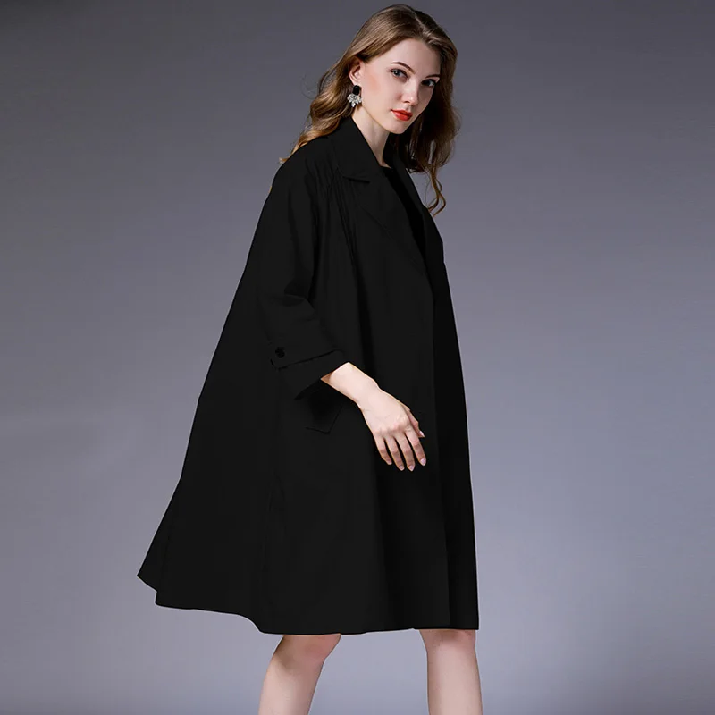 Plus Size Women Loose Major Suit Trench Coat Temperament Fashion Elegant Coat Oversize Long Sleeve High Waist Solid Autumn Coats