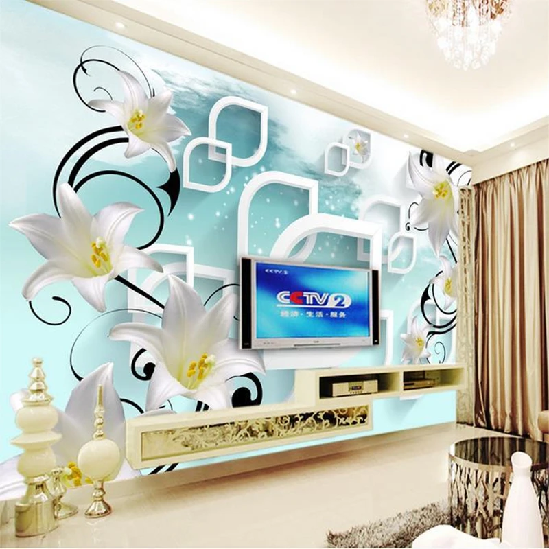 

beibehang 3d stereoscopic lily murals Europe TV backdrop wallpaper living room bedroom murals papel de parede wall paper