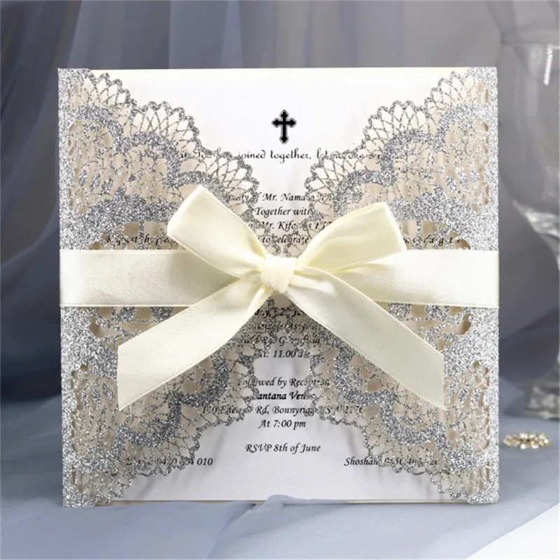 Wedding invitation envelop 50pcs birds of paradise laser cutting luxury lace party inviting offer customized printing