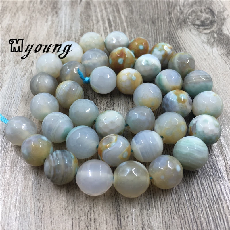 Light Blue Round Faceted Striped Agates Beads For DIY Jewelry MY1533