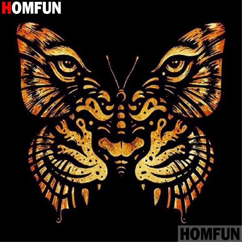 

HOMFUN полная квадратная/круглая дрель 5D DIY алмазная живопись "Тигр бабочка" 3D Алмазная вышивка крестиком домашний декор A20252