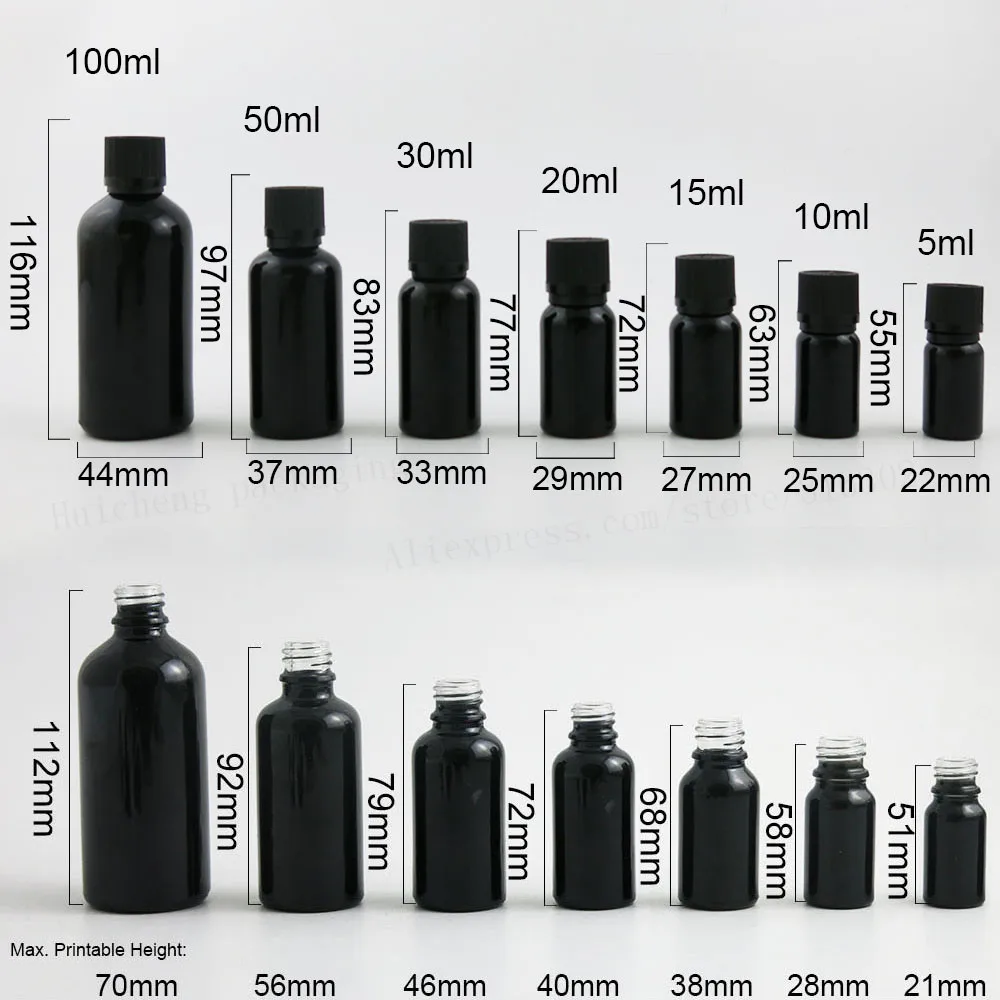 3.33OZ 5/3OZ 1OZ 2/3OZ 1/2OZ Paint Shining Black Essential Oil Bottle With Tamper Evident Cap 1oz Cosmetic Containers 12PCS