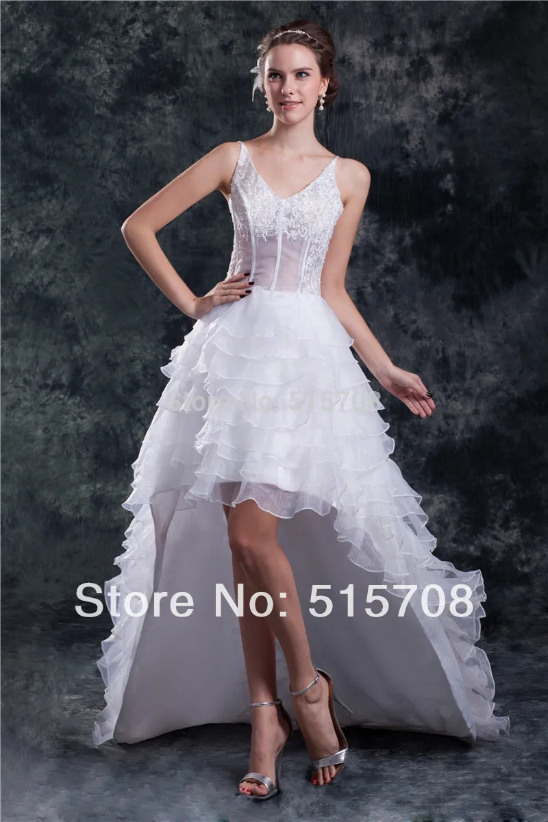 

Fashion Beadings See Through High Low RufflesProm Gowns Spaghetti Straps Cocktail Party Dresses Custom Make