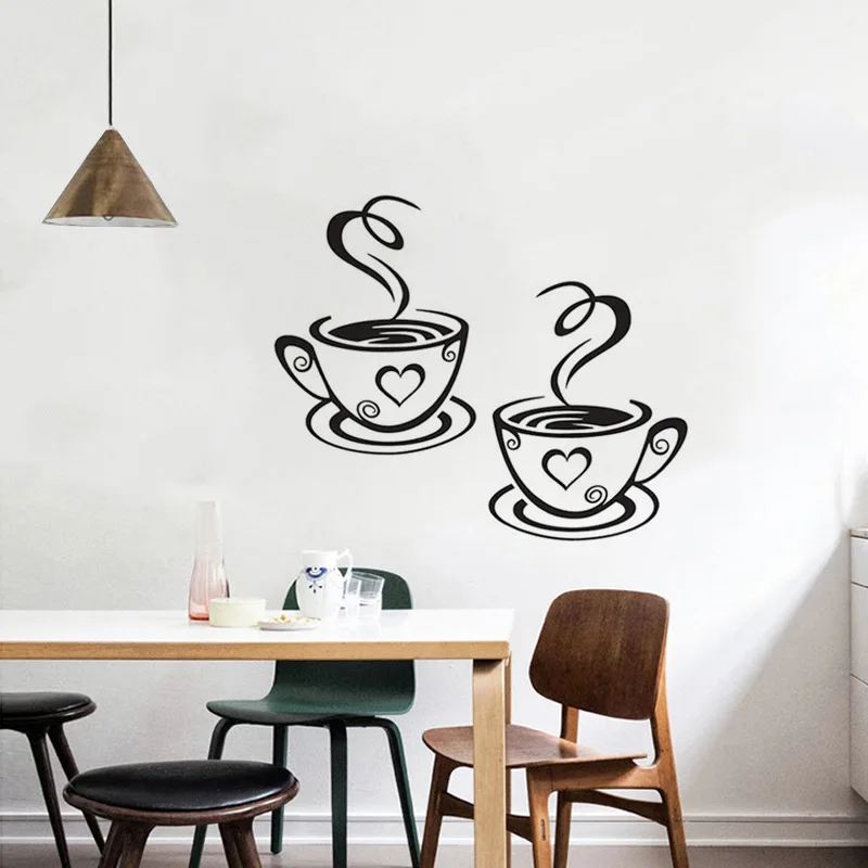 Cartoon Coffee Cup Pattern Wall Sticker For Kitchen Dining Room Rest Room Decoration Vinyl Wall Mural Art Diy Home Decals