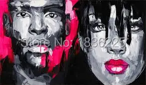 

Free Shipping Hand Painting Oil Painting Painted Face Of couple woman and man Decoration Painting Modern Wall Painting