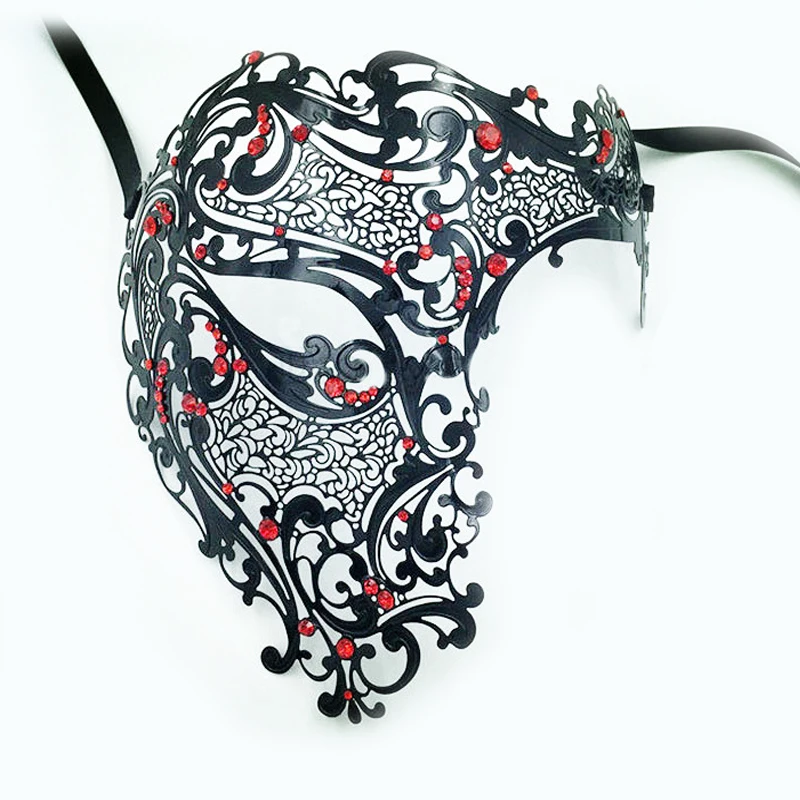 Metal Filigree Party Mask Gold Silver Black 5002 Half Skull Laser Cut Masquerade Rhinestones Marker Carnival Costume Ball Masks