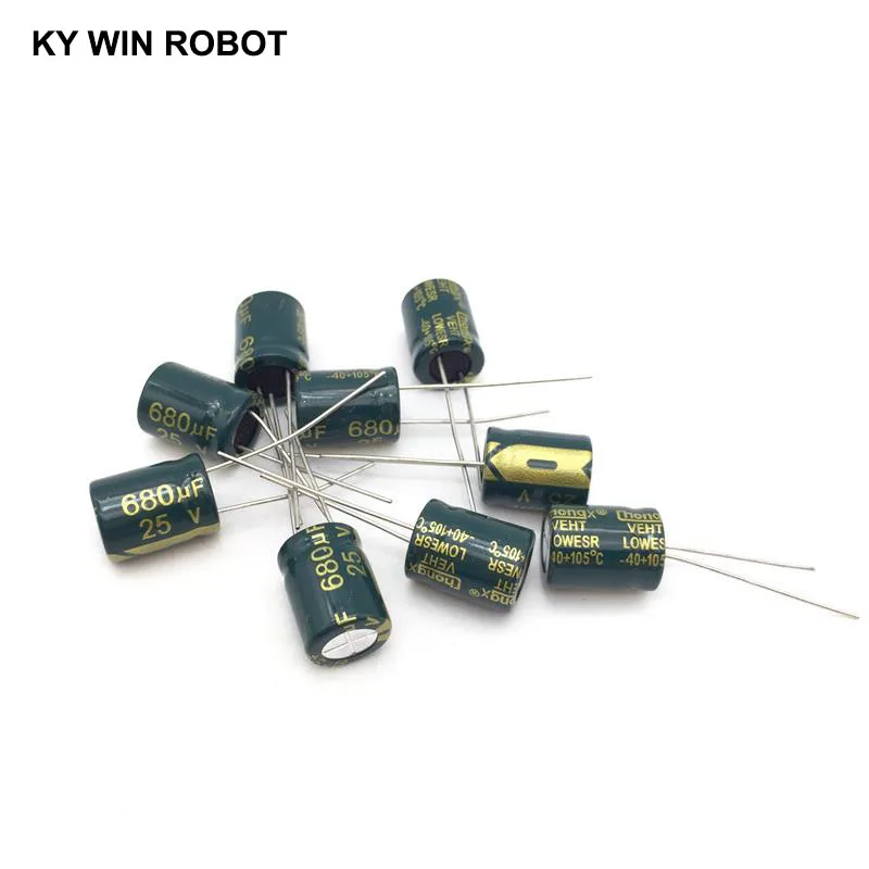 10 szt. Aluminiowy kondensator elektrolityczny 680 uF 25 V 10 * 13 mm frekuensi tinggi Radialny kondensator elektrolityczny — zdjęcie 6