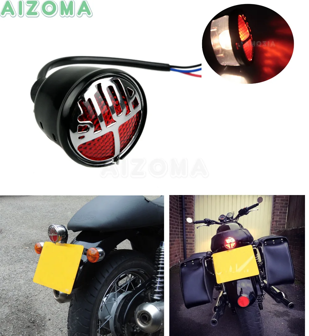 Miller Replica Rear Stop Tail Light Motorcycle Bulb Brake License Plate Lamp w/ Mini Bracket For Harley Cruisers Bonneville T100