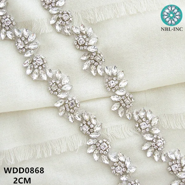 (10 yards) Wholesale bridal hand beaded sewing silver crystal rhinestone applique trim for wedding dress  WDD0868