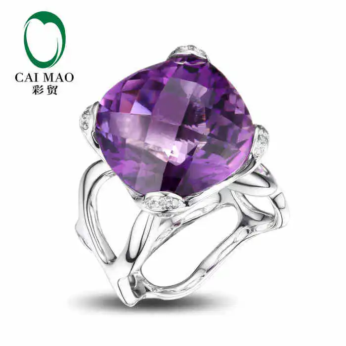 

CaiMao 14KT/585 Gold 15.68 ct Natural amethyst & 0.1 ct Full Cut Diamond Engagement Gemstone Ring Jewelry