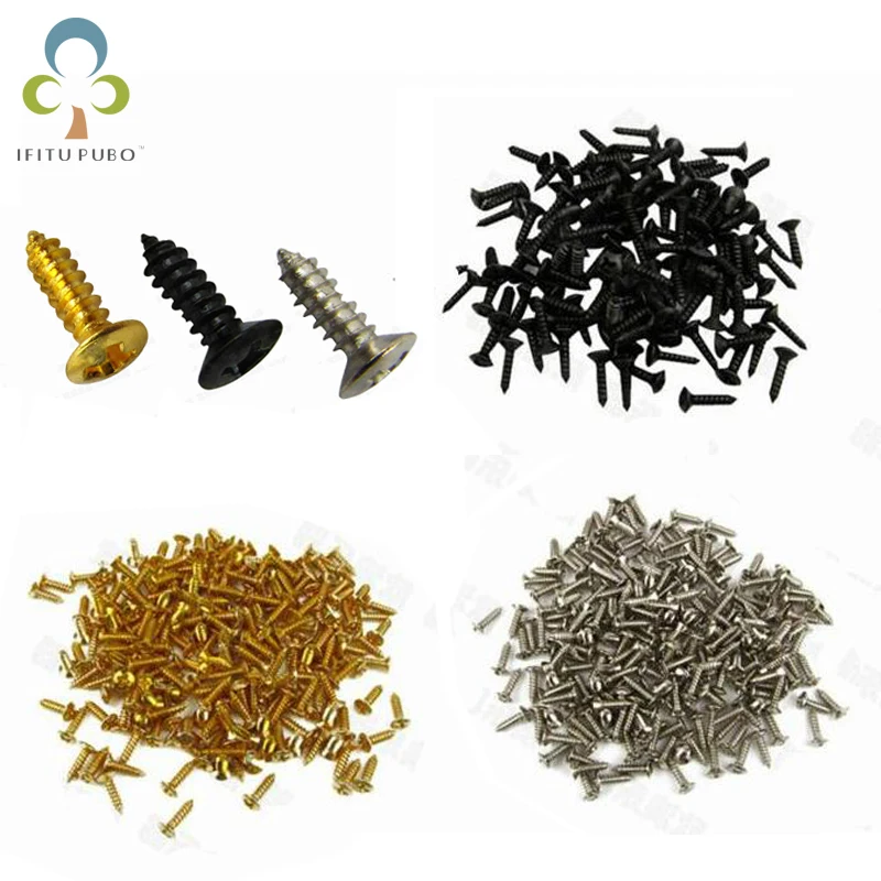 50pcs/lot Wholesale 3*12mm Electric Guitar Bass Screws For Pickguard Back Plate Mount DIY Luthier Tool Pickguard Screws GYH