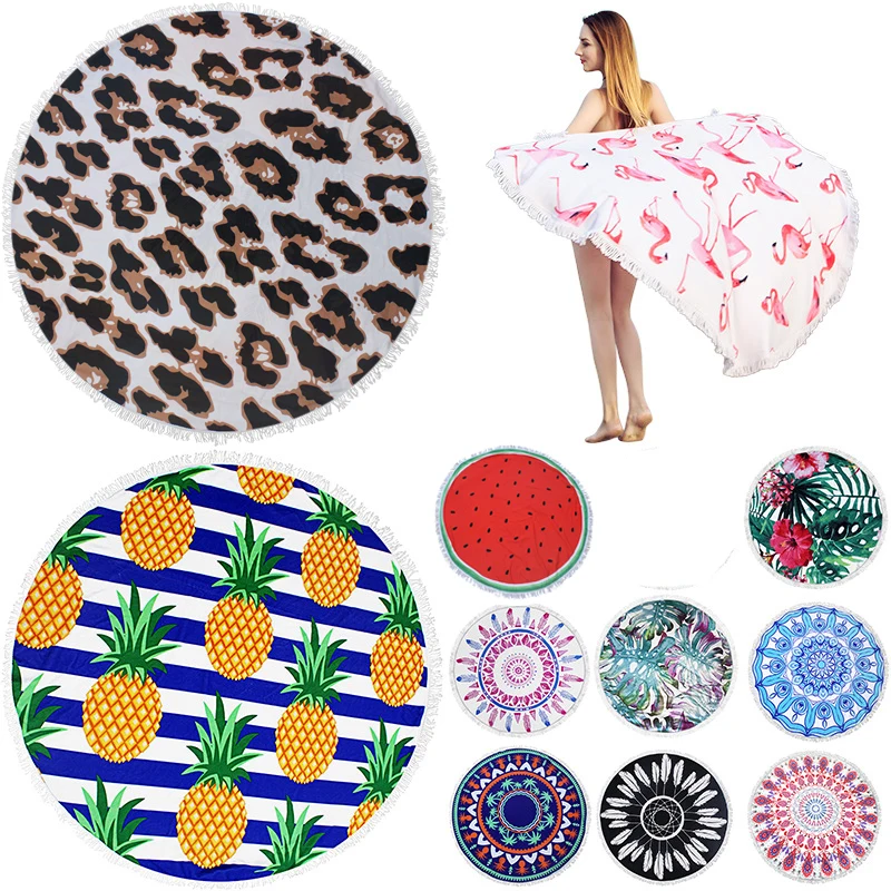 OEM/ODM Printing MOQ 3pcs  150cm Microfiber Round /Circle Beach Tapestry Towels With Tassel Toalla Playa Serviette De Plage