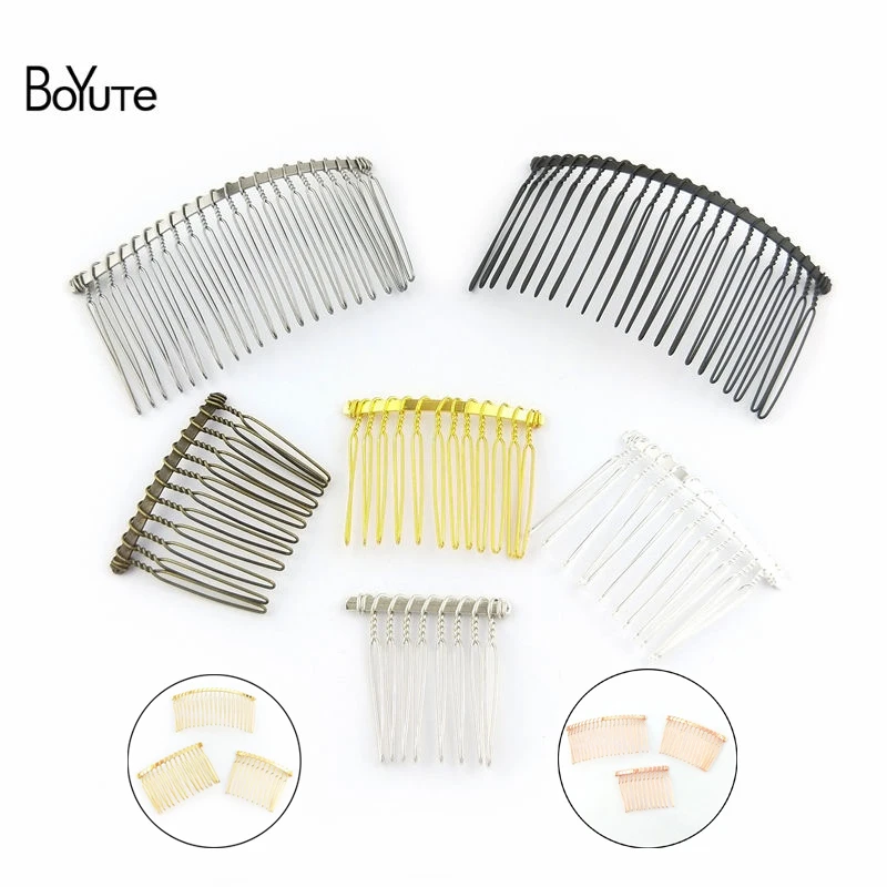 BoYuTe-peine de alambre de Metal para mujer, Base chapada en 8 colores, accesorios de joyería para el cabello hechos a mano, 10 unidades por lote