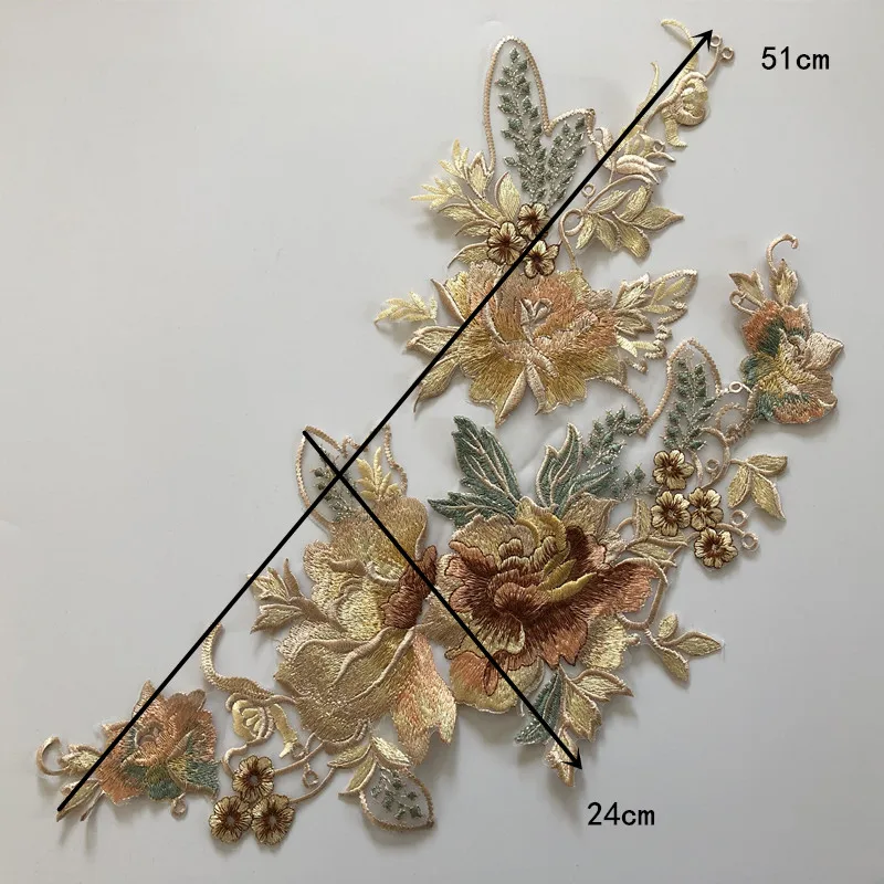 1Pcs Organza Embroidery Fabric Patch Flower Applique Sewing On Dress Clothing Decoration Accessory Diy Large Patches