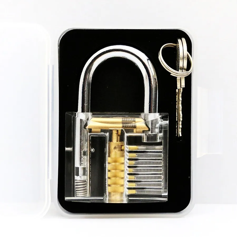 15pcs GOSO Locksmith Tools Classic Set with Bag and Transparent Lock Cutaway Inside View Padlock Broken Key Tool