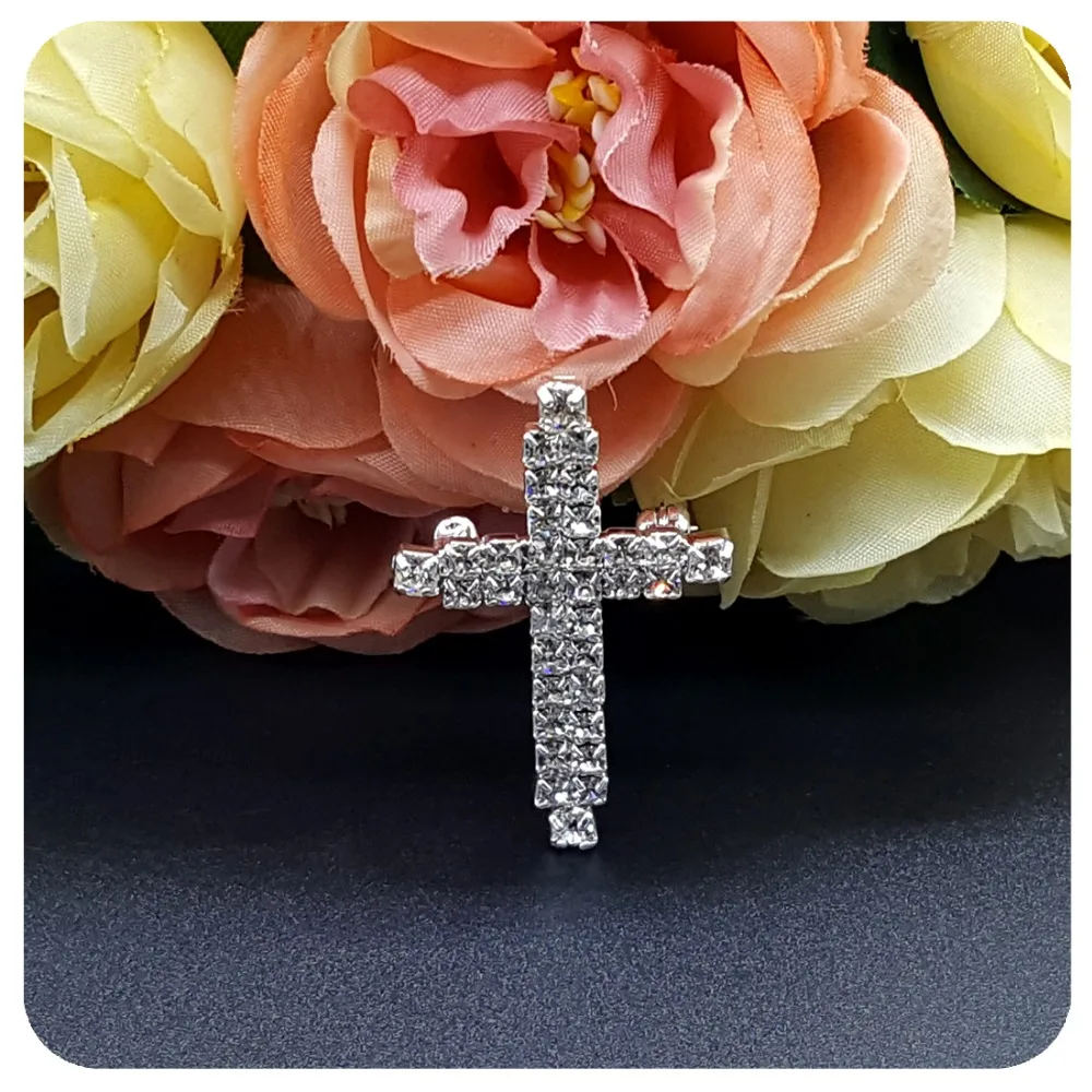 Silver color hand-made Clear Rhinestone Cross Brooch Pin for Woman mMn Party Gift