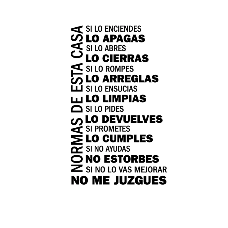 Spanish House Rules Vinyl Wall Decals , Wall Sticker Home Decor Family Quote In Spanish House Decoration